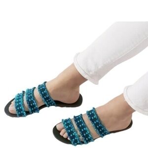 Rothy’s Triple Band Teal/Blue Fringe Sandals Size 8
